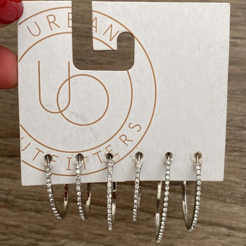 Urban Outfitters Silver Tone Rhinestone Hoop Earrings Various Sizes
